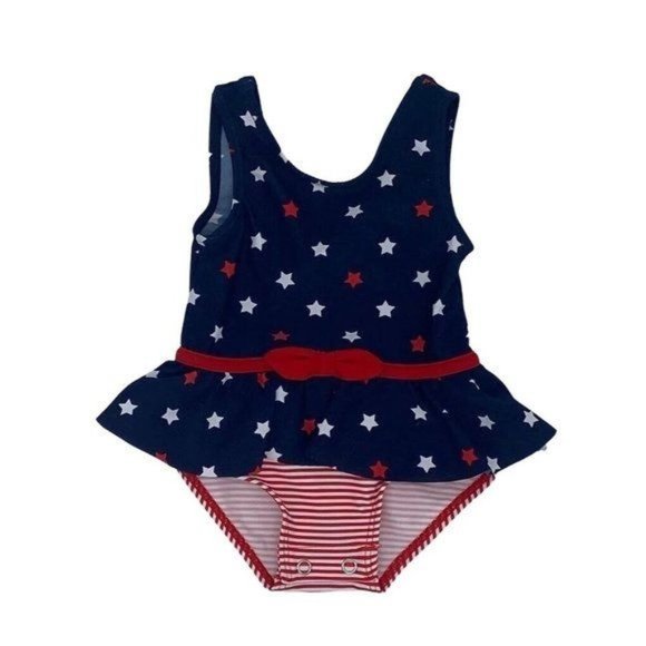 Carter's Baby Girls Swimsuit  One-Piece -Blue with  white stars - Picture 1 of 5
